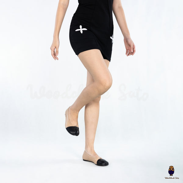 WoodchuckSato Two-Tone Beige & Black Leather Tabi Ballet Flats