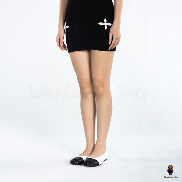 WoodchuckSato Two-Tone White & Black Leather Tabi Ballet Flats