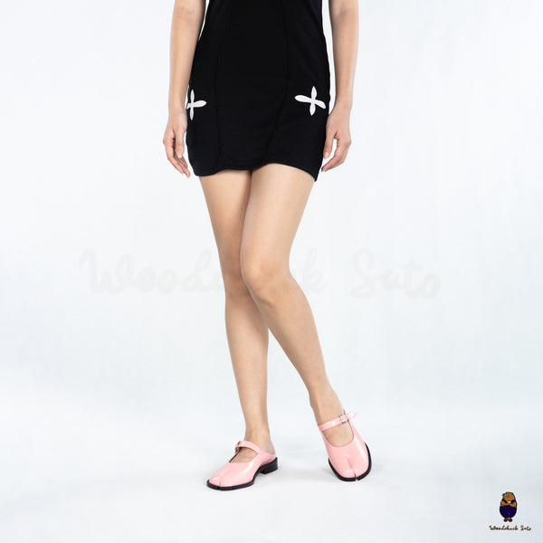 WoodchuckSato Pink Edge-Beaded Cowhide Leather Tabi Mary Jane Mules