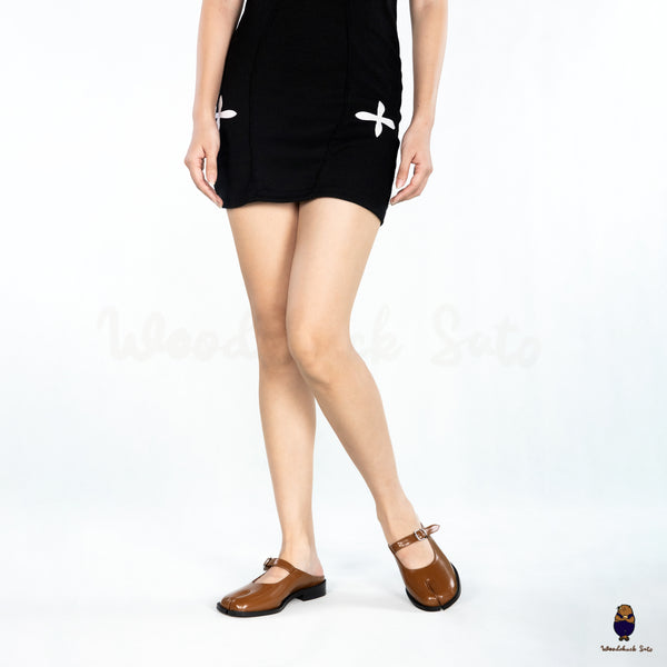 WoodchuckSato Brown Edge-Beaded Cowhide Leather Tabi Mary Jane Mules