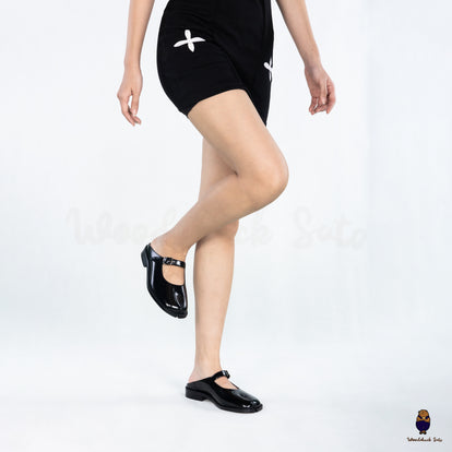 WoodchuckSato Black Edge-Beaded Cow Leather Tabi Split Toe Mary
