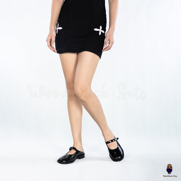 WoodchuckSato Black Edge-Beaded Cowhide Leather Tabi Mary Jane Mules