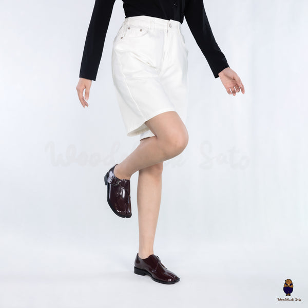 WoodchuckSato Burgundy Edge-Beaded Cowhide Leather Tabi Monk Strap Shoes