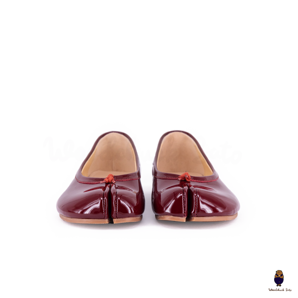WoodChuckSato Women's Men's Burgundy Tabi Split-Toe Leather Ballet Flats