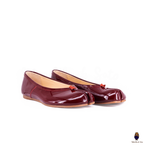 WoodChuckSato Women's Men's Burgundy Tabi Split-Toe Leather Ballet Flats