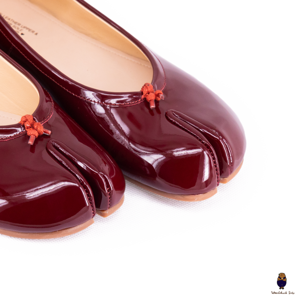 WoodChuckSato Women's Men's Burgundy Tabi Split-Toe Leather Ballet Flats