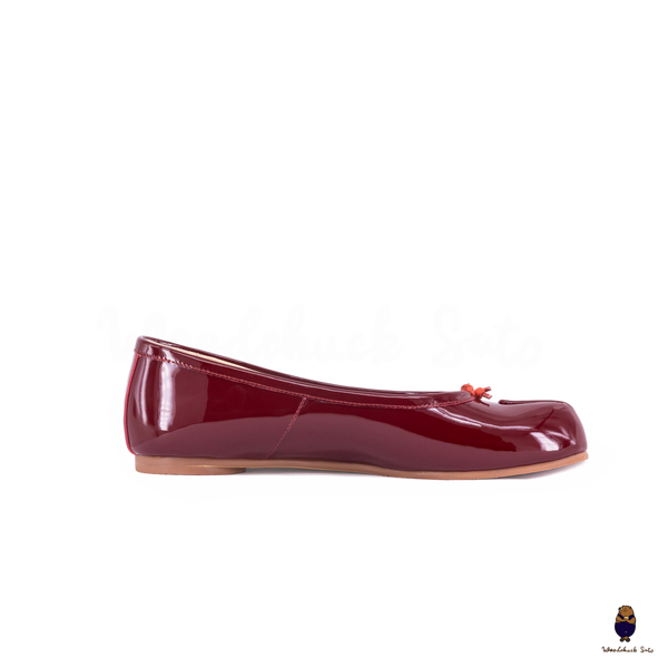 WoodChuckSato Women's Men's Burgundy Tabi Split-Toe Leather Ballet Flats