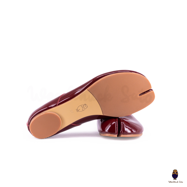 WoodChuckSato Women's Men's Burgundy Tabi Split-Toe Leather Ballet Flats