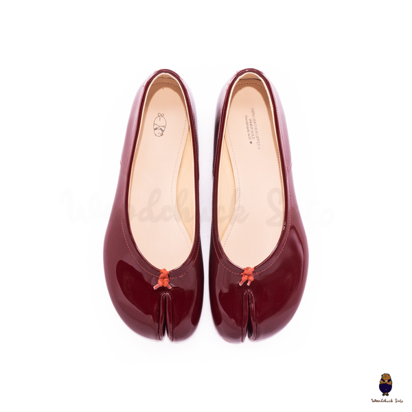 WoodChuckSato Women's Men's Burgundy Tabi Split-Toe Leather Ballet Flats