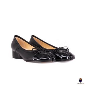 WoodChuckSato Women's Black Tabi Split-Toe Sheep Leather and Patent Leather Mary Jane Shoes with 3cm Heel & Bow Sizes EU 35-45