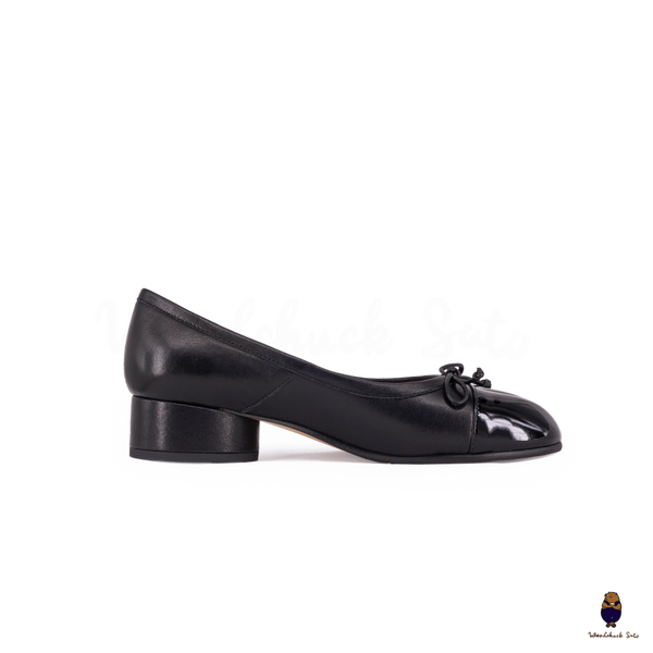 WoodChuckSato Women's Black Tabi Split-Toe Sheep Leather and Patent Leather Mary Jane Shoes with 3cm Heel & Bow Sizes EU 35-45