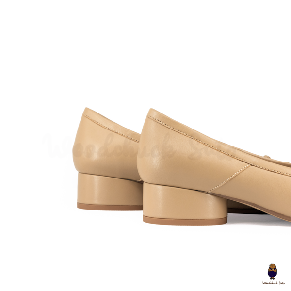 WoodChuckSato Two-Tone Tabi Ballet Heels Beige and Black Sheep Leather 3cm Heel with Bow