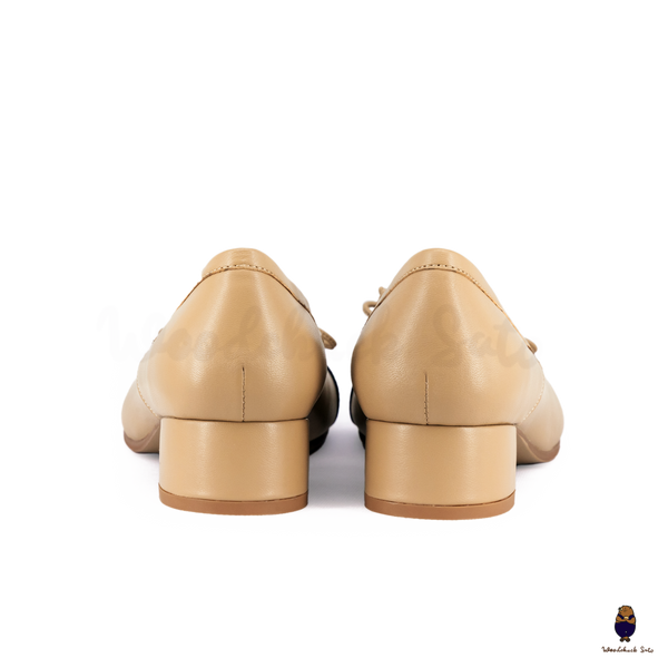 WoodChuckSato Two-Tone Tabi Ballet Heels Beige and Black Sheep Leather 3cm Heel with Bow