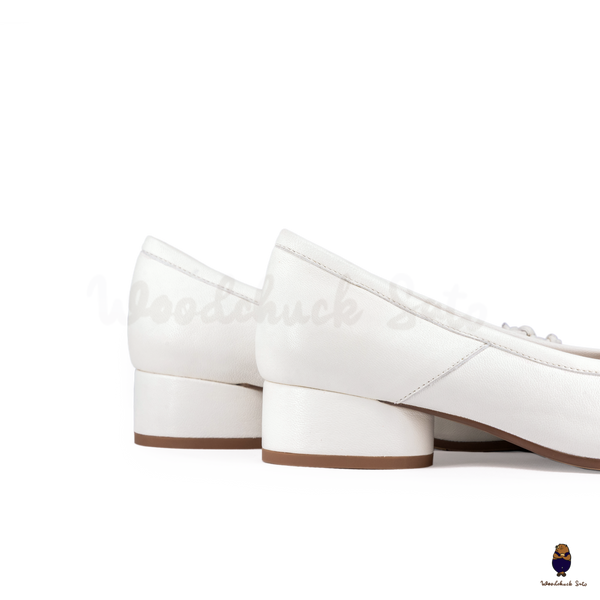 WoodChuckSato Women's White and Black Tabi Split-Toe Sheep Leather Mary Jane Shoes with 3cm Heel & Bow Sizes EU 35-45