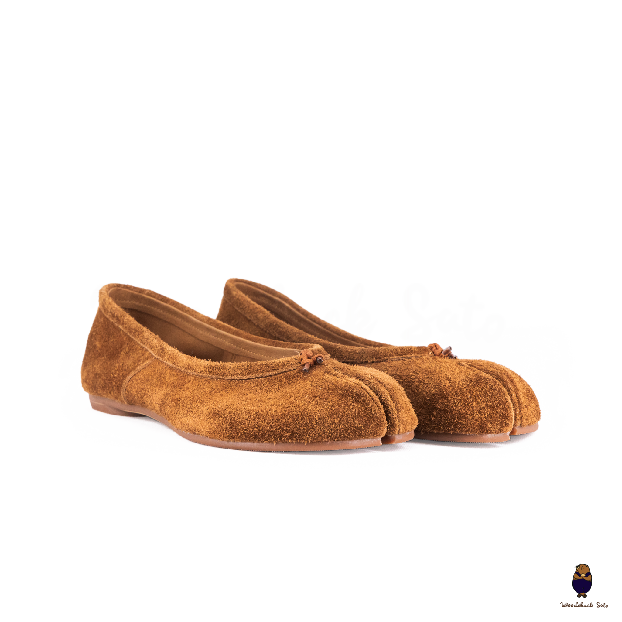 WoodChuckSato Women's Men's Brown Tabi Split-Toe Cow Suede Leather Ballet Flats Sizes EU 35-45