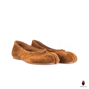WoodChuckSato Women's Men's Brown Tabi Split-Toe Cow Suede Leather Ballet Flats Sizes EU 35-45
