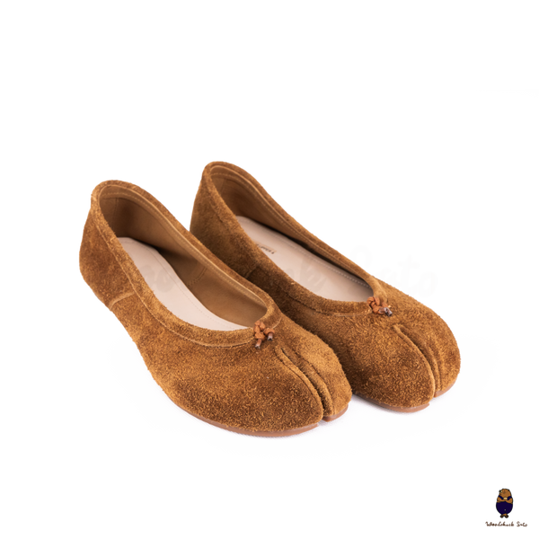 WoodChuckSato Women's Men's Brown Tabi Split-Toe Cow Suede Leather Ballet Flats Sizes EU 35-45