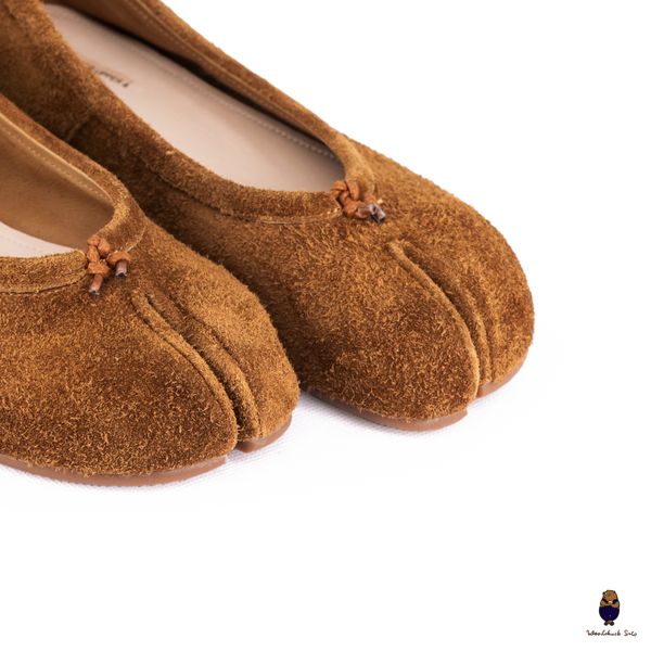 WoodChuckSato Women's Men's Brown Tabi Split-Toe Cow Suede Leather Ballet Flats Sizes EU 35-45
