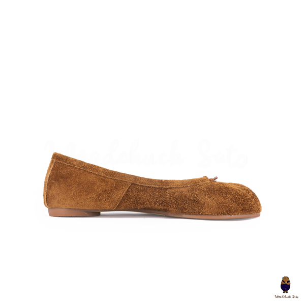 WoodChuckSato Women's Men's Brown Tabi Split-Toe Cow Suede Leather Ballet Flats Sizes EU 35-45