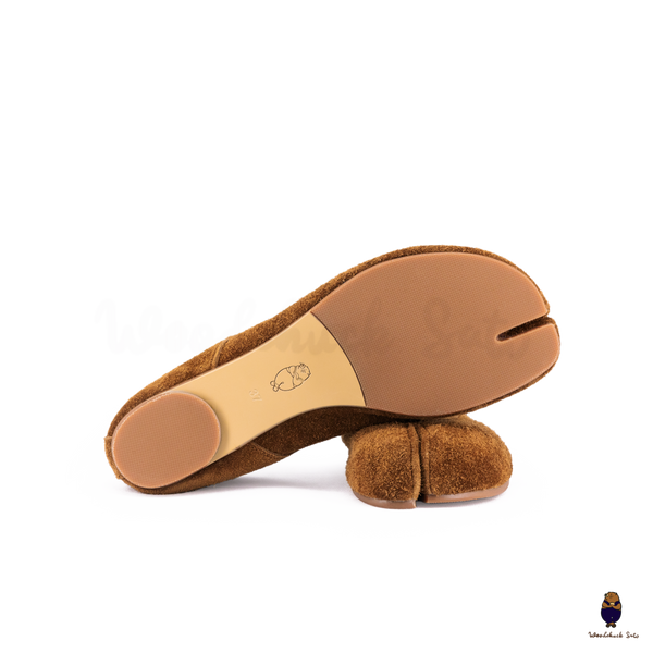 WoodChuckSato Women's Men's Brown Tabi Split-Toe Cow Suede Leather Ballet Flats Sizes EU 35-45