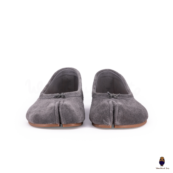 WoodChuckSato Grey Ultra-Soft Fuzzy Cow Suede Tabi Ballet Flats