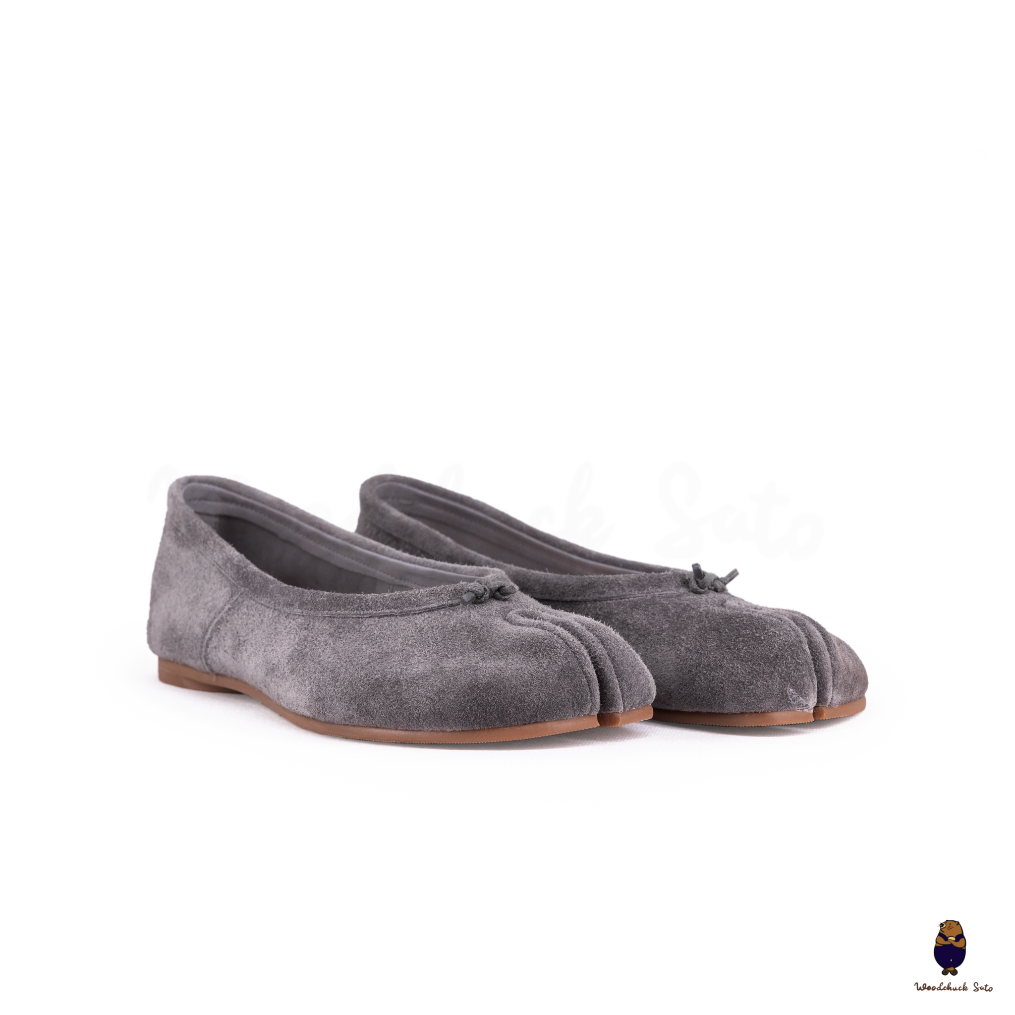 WoodChuckSato Grey Ultra-Soft Fuzzy Cow Suede Tabi Ballet Flats