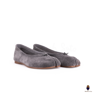 WoodChuckSato Grey Ultra-Soft Fuzzy Cow Suede Tabi Ballet Flats