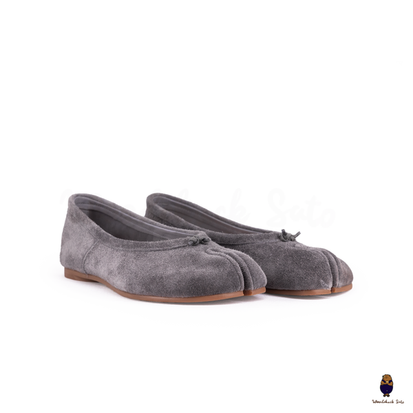 WoodChuckSato Grey Ultra-Soft Fuzzy Cow Suede Tabi Ballet Flats