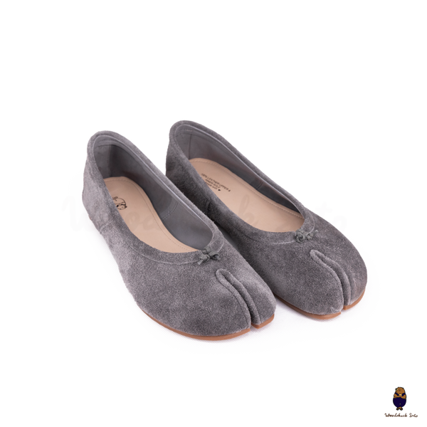 WoodChuckSato Grey Ultra-Soft Fuzzy Cow Suede Tabi Ballet Flats