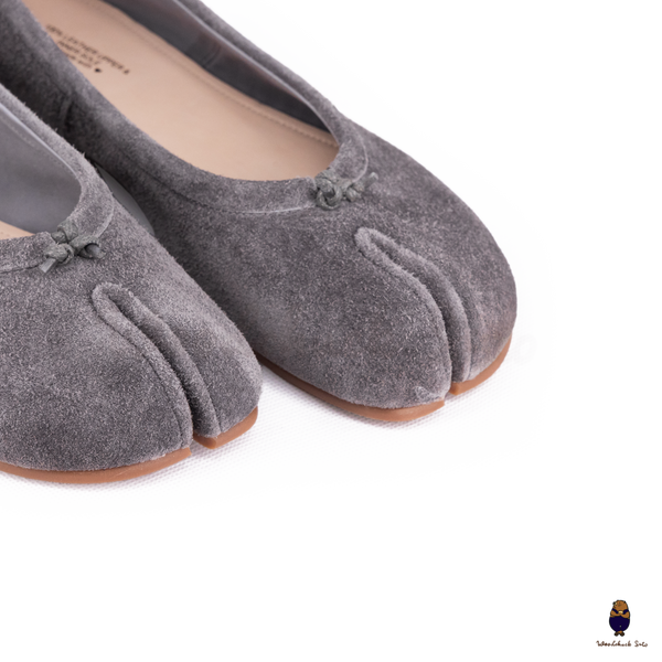WoodChuckSato Grey Ultra-Soft Fuzzy Cow Suede Tabi Ballet Flats