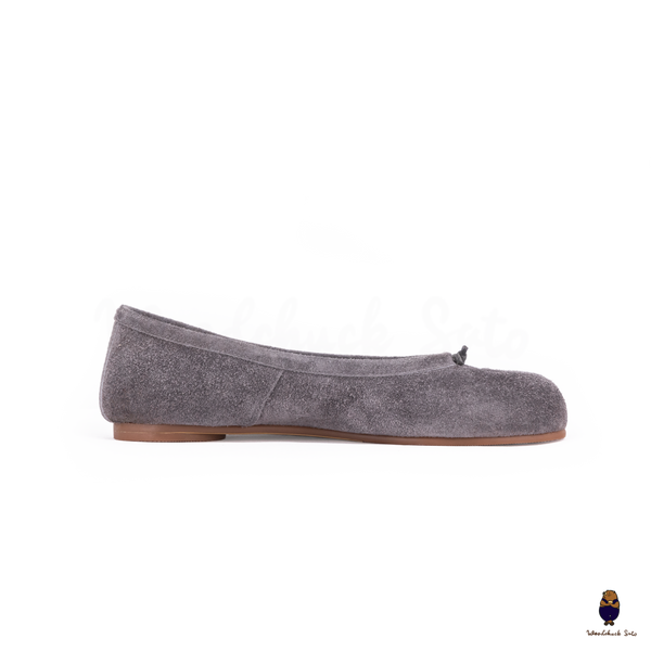 WoodChuckSato Grey Ultra-Soft Fuzzy Cow Suede Tabi Ballet Flats