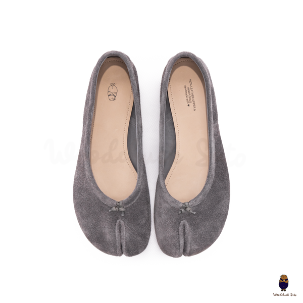 WoodChuckSato Grey Ultra-Soft Fuzzy Cow Suede Tabi Ballet Flats