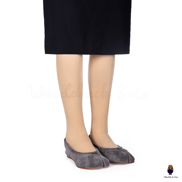 WoodChuckSato Grey Ultra-Soft Fuzzy Cow Suede Tabi Ballet Flats