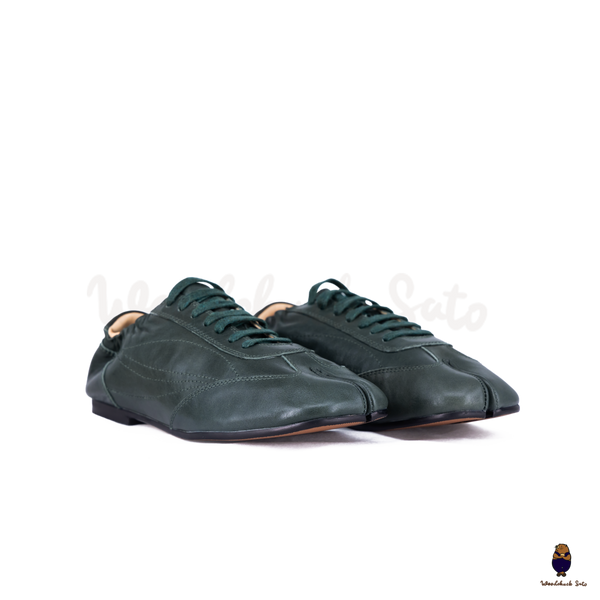 WoodchuckSato Dark Green Cow Leather German Trainer Tabi Sneakers