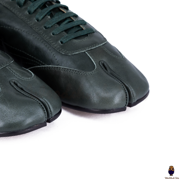 WoodchuckSato Dark Green Cow Leather German Trainer Tabi Sneakers