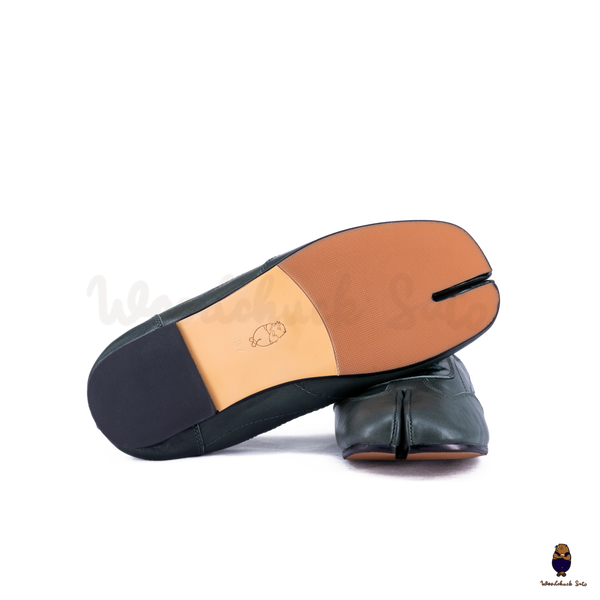 WoodchuckSato Dark Green Cow Leather German Trainer Tabi Sneakers