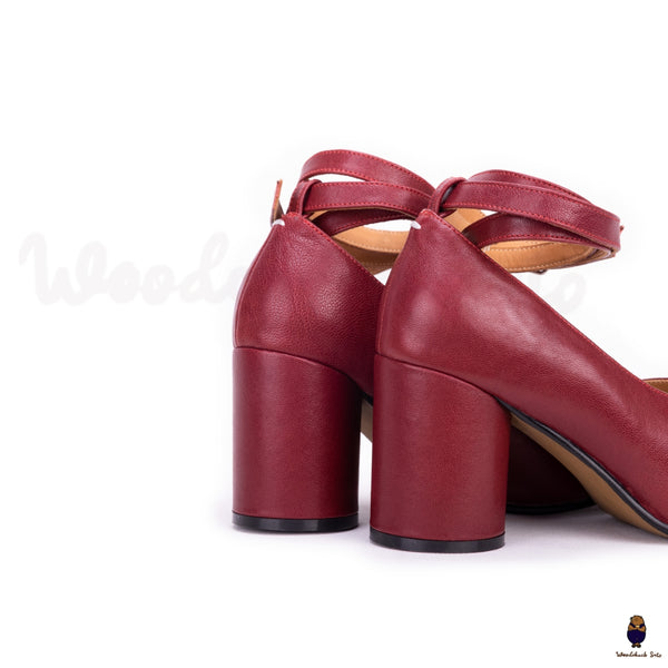 WoodChuckSato Zapatos de tacón Mary Jane de cuero con puntera dividida Tabi en color burdeos, tacones de 8 cm y hebilla con correa en el tobillo, tallas EU 35-41