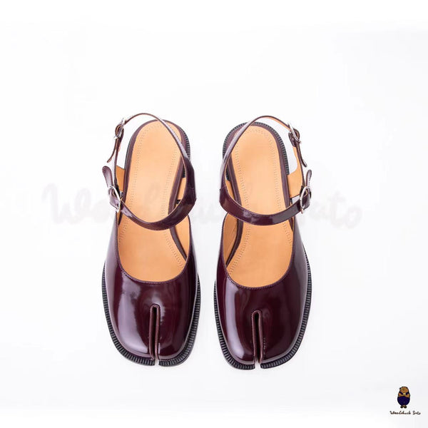 WoodChuckSato Women's Men's Burgundy Tabi Split-Toe Cow Leather Sandal Flats with Adjustable Ankle Straps Sizes EU 35-46