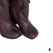 WoodchuckSato Tabi Split-Toe Drawstring Leather Boots Mocha Brown 8cm Heel