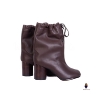 WoodchuckSato Tabi Split-Toe Drawstring Leather Boots Mocha Brown 8cm Heel