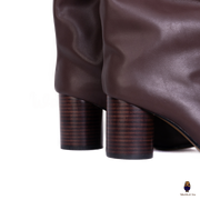 WoodchuckSato Tabi Split-Toe Drawstring Leather Boots Mocha Brown 8cm Heel