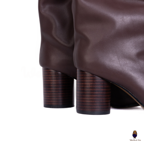 WoodchuckSato Tabi Split-Toe Drawstring Leather Boots Mocha Brown 8cm Heel