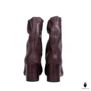 WoodchuckSato Tabi Split-Toe Drawstring Leather Boots Mocha Brown 8cm Heel