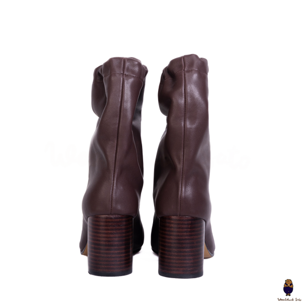 WoodchuckSato Tabi Split-Toe Drawstring Leather Boots Mocha Brown 8cm Heel