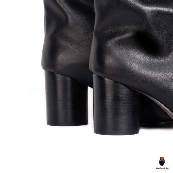 WoodchuckSato Tabi Drawstring Ankle Boots Black Cow Leather 8cm Heel