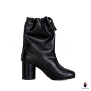 WoodchuckSato Tabi Drawstring Ankle Boots Black Cow Leather 8cm Heel