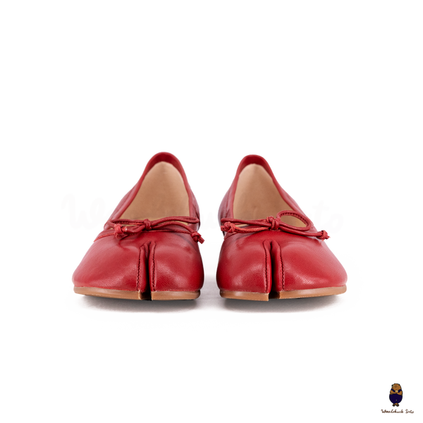 WoodChuckSato Women's Red Tabi Split-Toe Sheep Leather Mary Jane Shoes with 3cm Heel & Bow Sizes EU 35-45