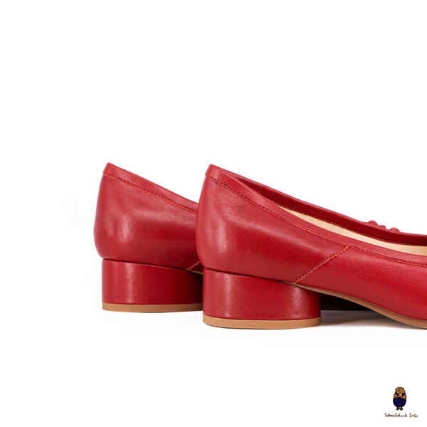 WoodChuckSato Women's Red Tabi Split-Toe Sheep Leather Mary Jane Shoes with 3cm Heel & Bow Sizes EU 35-45