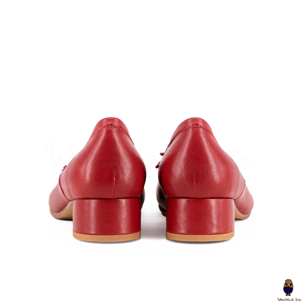 WoodChuckSato Women's Red Tabi Split-Toe Sheep Leather Mary Jane Shoes with 3cm Heel & Bow Sizes EU 35-45