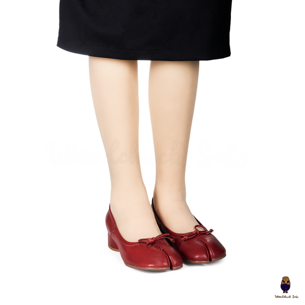 WoodChuckSato Women's Red Tabi Split-Toe Sheep Leather Mary Jane Shoes with 3cm Heel & Bow Sizes EU 35-45